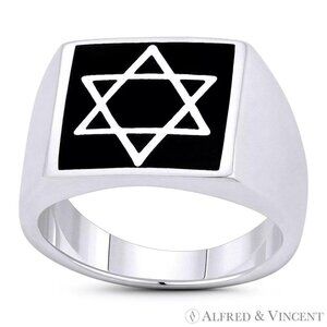 Star of David Jewish Emblem Religious Men's Ring in .925 Sterling Silver Size 11